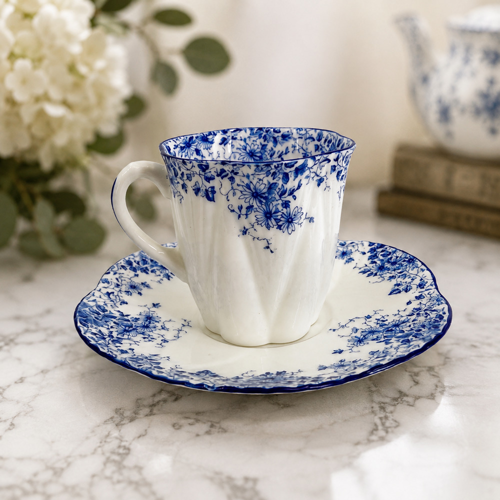 Vintage Shelley Dainty Blue Demitasse Cup Saucer Fine Bone China England